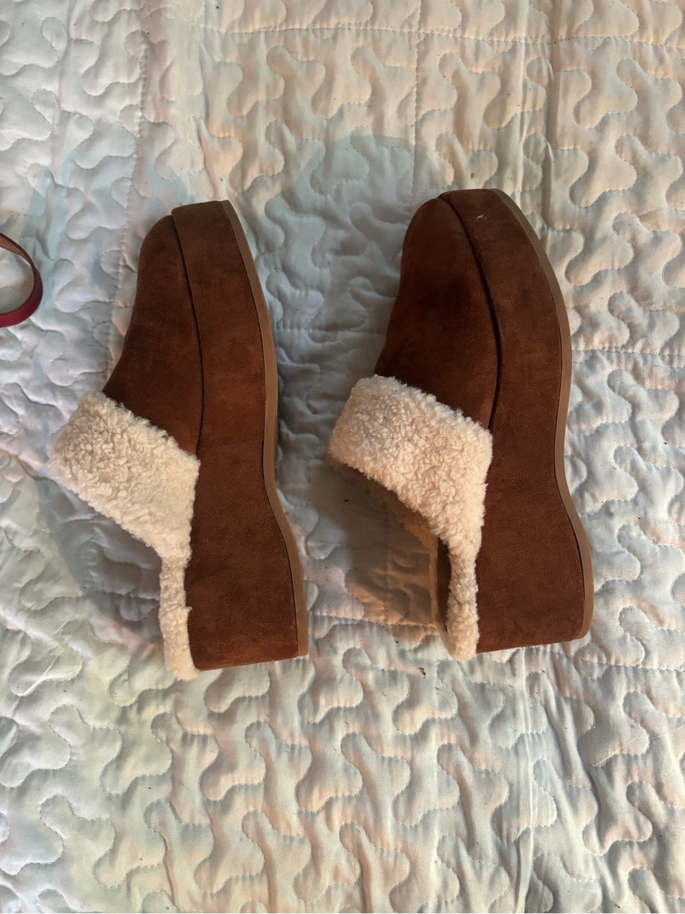 Time and Tru Chestnut Brown Slip-On Faux-Shearling Slippers
